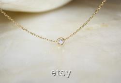 Solitaire diamond and 18k yellow gold necklace, Bezel set diamond necklace, Bezel diamond pendant, Bride necklace