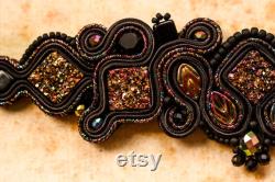 Soutache black necklace with beautiful colorful cabochons, collier necklace, collar necklace beaded, art jewelry, gift for her