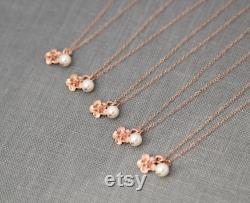 Spring Bridesmaid Necklace, Rose Gold Necklace Wedding Party, Bridesmaid Gift Set of 7, Bridesmaid Flower Jewelry
