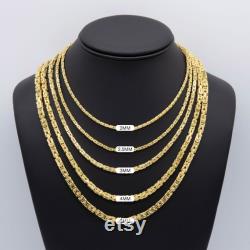 Square Byzantine Link Chain Necklace 14K Yellow Gold All Sizes