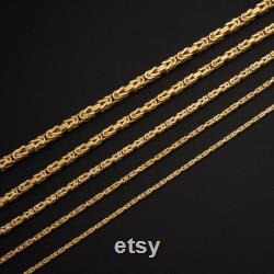 Square Byzantine Link Chain Necklace 14K Yellow Gold All Sizes