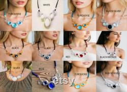 Statement necklace, black necklace, silver necklace, black glass stones necklace, black leather necklace, bib necklace, wedding necklace.