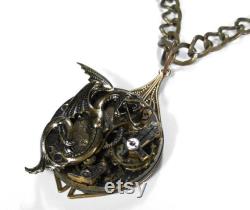 Steampunk Jewelry Necklace GRUNGE Pocket Watch UNISEX Men Womens Winged GRIFFiN DRAGON Rocker Punk Burning Man Mythical Gift by edmdesigns