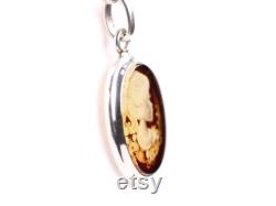 Sterling Silver Amber Pendant Hand Carved Reverse Intaglio Jewelry Genuine One of a Kind Baltic Amber Cameo Pendant
