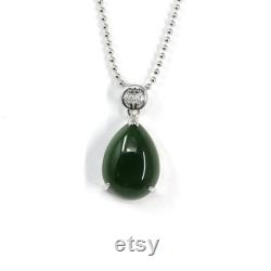 Sterling Silver Genuine Nephrite Green Jade Classic Pendant Necklace Real Jade Jewelry Gift For Her Antique Style For Birthday, Love