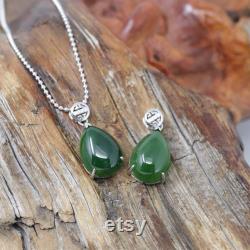 Sterling Silver Genuine Nephrite Green Jade Classic Pendant Necklace Real Jade Jewelry Gift For Her Antique Style For Birthday, Love
