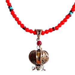 Sterling Silver Necklace Pendant Pomegranate garnets corals Israeli necklace jewelry