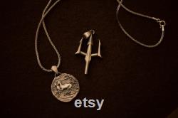 Sterling Silver Poseidon's Trident Necklace, Greek God Necklace, Silver Jewelry, Greek Mythology Poseidon Pendant Personalized and Handmade
