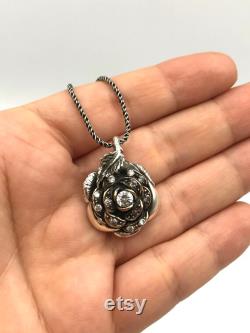 Sterling Silver Rose Necklace, Vintage Necklace, Floral Pendant,, Flower Lover Gift, Dainty Rose Necklace, Anniversary Present