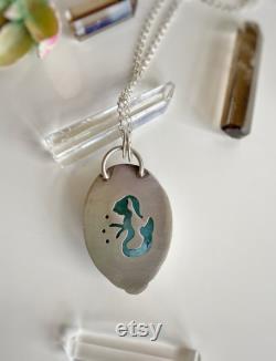 Sterling Silver and Aquamarine Mermaid Necklace, Aquamarine pendant with a mermaid at the back, silver and stone magical pendant for woman