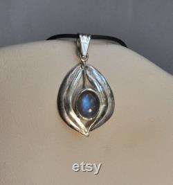 Sterling silver 925,Unique olive pendant fruit and leaves ,oval labradorite, ,Artistic jewelry, Made by ReljaJewellry