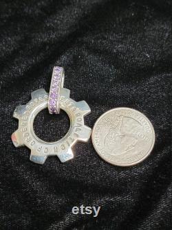 Sterling silver Pendant, dog tag, cog, with amethyst stones in the bail, letter stamp, new, hand crafted, made in the USA Pendant