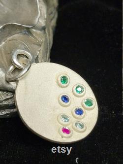 Sterling silver full moon Pendant, flush stones setting, multiple color, either you can choose birth stones, all synthetic stones, new
