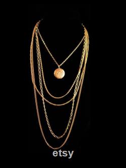 Stunning Vintage deco style locket necklace 5 strand flapper chains edwardian style keepsake Costume jewelry