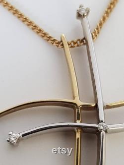 Stylish Modernist Unoaerre Italy Diamond 18ct Yellow and White Gold Cross Necklace