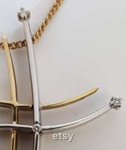 Stylish Modernist Unoaerre Italy Diamond 18ct Yellow and White Gold Cross Necklace