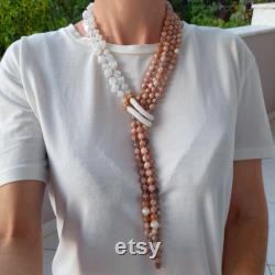 Sunstone long modern boho necklace Chunky big bold necklace Statement beaded unusual necklace Big bead white wedding necklace Mom wife gift