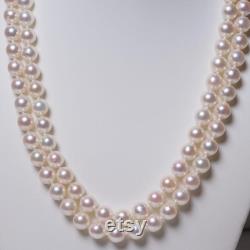 Super Feminine Akoya Pearl Double Strand Beaded Necklace 18 46cm, White with Pink Overtone 8-8.5mm, Japanese Pearl Jewelry