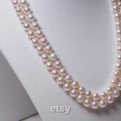 Super Feminine Akoya Pearl Double Strand Beaded Necklace 18 46cm, White with Pink Overtone 8-8.5mm, Japanese Pearl Jewelry