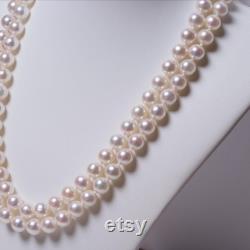 Super Feminine Akoya Pearl Double Strand Beaded Necklace 18 46cm, White with Pink Overtone 8-8.5mm, Japanese Pearl Jewelry