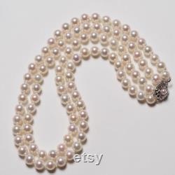 Super Feminine Akoya Pearl Double Strand Beaded Necklace 18 46cm, White with Pink Overtone 8-8.5mm, Japanese Pearl Jewelry