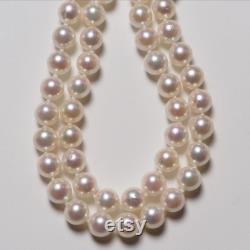 Super Feminine Akoya Pearl Double Strand Beaded Necklace 18 46cm, White with Pink Overtone 8-8.5mm, Japanese Pearl Jewelry