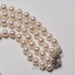 Super Feminine Akoya Pearl Double Strand Beaded Necklace 18 46cm, White with Pink Overtone 8-8.5mm, Japanese Pearl Jewelry