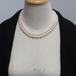 Super Feminine Akoya Pearl Double Strand Beaded Necklace 18 46cm, White with Pink Overtone 8-8.5mm, Japanese Pearl Jewelry