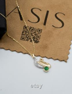 Swan 14k Gold Necklace,Natural Emerald Swan 14K Gold Necklace,Fine Jewelry For Woman,Minimal Swan Jewelry,Gemstone Swan Gold Necklace