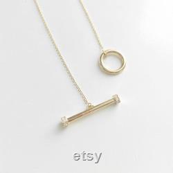 T Bar Diamond Necklace, 14k Gold Necklace, 18k Gold Necklace, Gift for Her, Personalized Gift, Layered Necklace, Minimalist Necklace