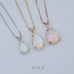 Teardrop Pear Shape Opal Necklace, Genuine Natural Fire Opal Jewelry, October Birthstone Gift for Wife, Opal Pendant by Bihls