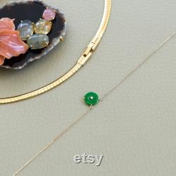 Tiny Green jade circle coin necklace gold