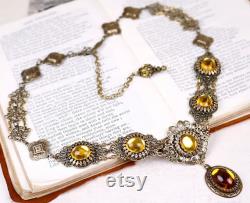 Topaz Renaissance Necklace, Medieval Jewelry, Borgias, Victorian Bridal Necklace, Medieval Costume, SCA Garb, Tudor, N11