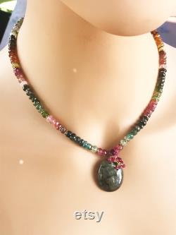 Tourmaline Necklace, Ruby Necklace, Labradorite Necklace, Jewelry Gifts for her, Birthday Gift, July Birthstone, October Birthstone