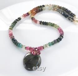 Tourmaline Necklace, Ruby Necklace, Labradorite Necklace, Jewelry Gifts for her, Birthday Gift, July Birthstone, October Birthstone