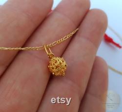 Traditional Croatian Dainty 14k Gold Pendant, Dubrovnik Filigree Ball Pendant, Small Gold Pendant, Solid Yellow Gold Dainty Chain Necklace