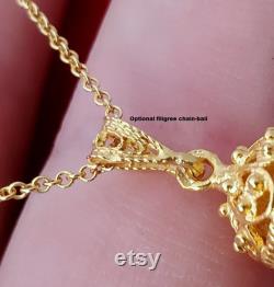 Traditional Croatian Dainty 14k Gold Pendant, Dubrovnik Filigree Ball Pendant, Small Gold Pendant, Solid Yellow Gold Dainty Chain Necklace