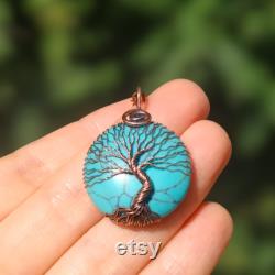 Tree Of Life Turquoise Necklace 7th Anniversary Gift for Wife, Protection Amulet Copper Anniversary Gift for Her, 22nd Anniversary Wife Gift