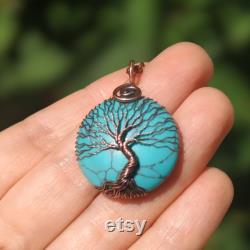 Tree Of Life Turquoise Necklace 7th Anniversary Gift for Wife, Protection Amulet Copper Anniversary Gift for Her, 22nd Anniversary Wife Gift