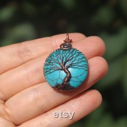 Tree Of Life Turquoise Necklace 7th Anniversary Gift for Wife, Protection Amulet Copper Anniversary Gift for Her, 22nd Anniversary Wife Gift