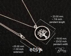 Tree of Life Necklace 14K White Gold CZ Crystal Pendant BloomDiamonds