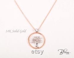 Tree of Life Necklace 14K White Gold CZ Crystal Pendant BloomDiamonds