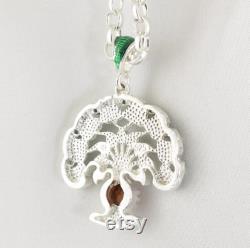 Tree of Life Necklace on 24 Inches Heavy Chain, 925 Sterling Silver Jewelry for Women, Talisman Multicolored Family Tree with Baltic Amber