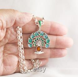 Tree of Life Necklace on 24 Inches Heavy Chain, 925 Sterling Silver Jewelry for Women, Talisman Multicolored Family Tree with Baltic Amber