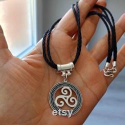 Triskelion Symbol Necklace 925 sterling silver twisted rope cord handmade Celtic culture Chain included as a gift. Triskel symbol