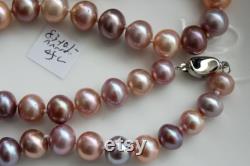 True Japan Japanese Lake Kasumigaura Multi Natural Purple, Lilac, Lavender, Peach, Pink Colors 8.3mm 10.1mm Baroque Pearl 17 inch Necklace