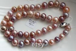 True Japan Japanese Lake Kasumigaura Multi Natural Purple, Lilac, Lavender, Peach, Pink Colors 8.3mm 10.1mm Baroque Pearl 17 inch Necklace