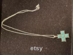 Turquoise Color Cross on a 22 chain Silver tone Chain