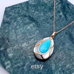 Turquoise and Mother Of Pearl Pendant 18K Rose Gold