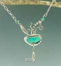 Turquoise pendant , hummingbird necklace , feather pendant, boho jewelry, turquoise beads, artisan jewelry, handmade jewelry, bench jeweler,
